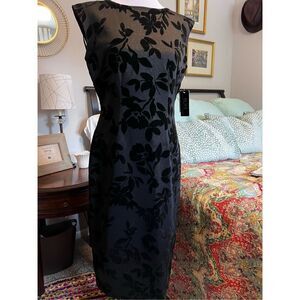 SLNY Black Floral Velvet Burnout Midi Dress